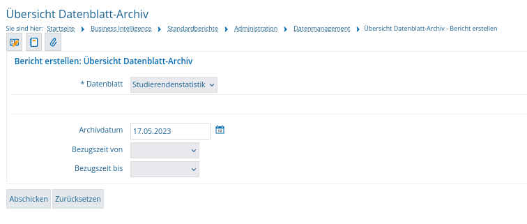 Auswahl des einzufrierenden Datenblattes