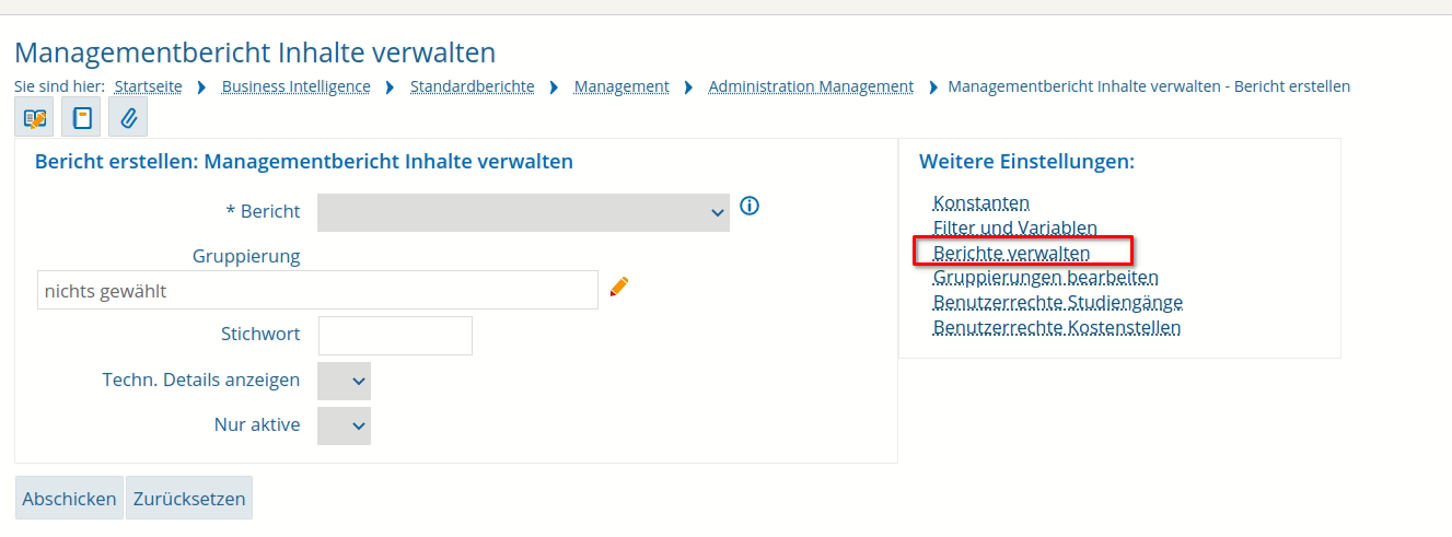 Berichte  verwalten